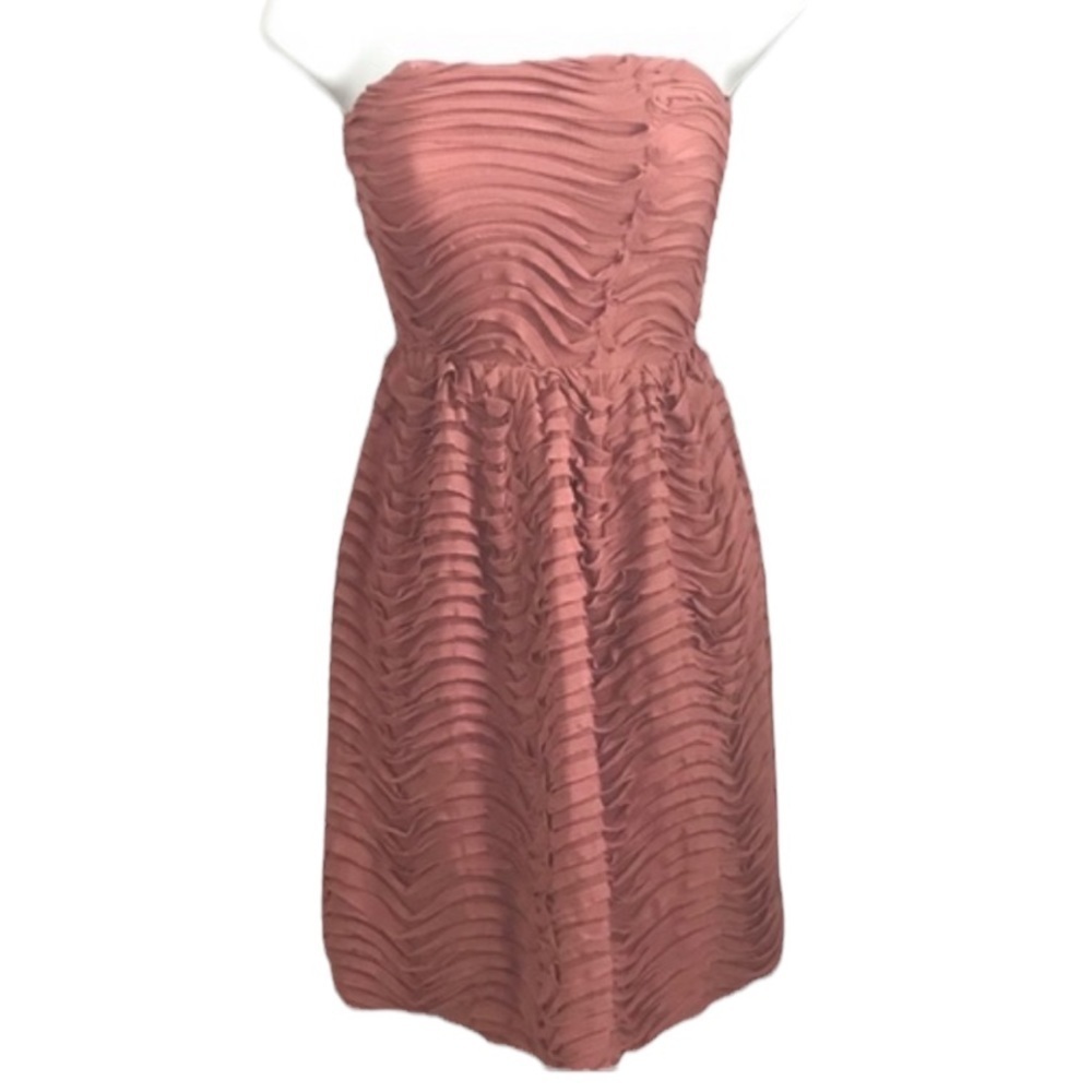 Zara Strapless Ribbon Mesh Fit & Flare Pink Dress L